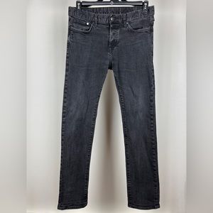 H&M &Denim Slim Black Jeans 32x32 Button Fly Denim Distressed